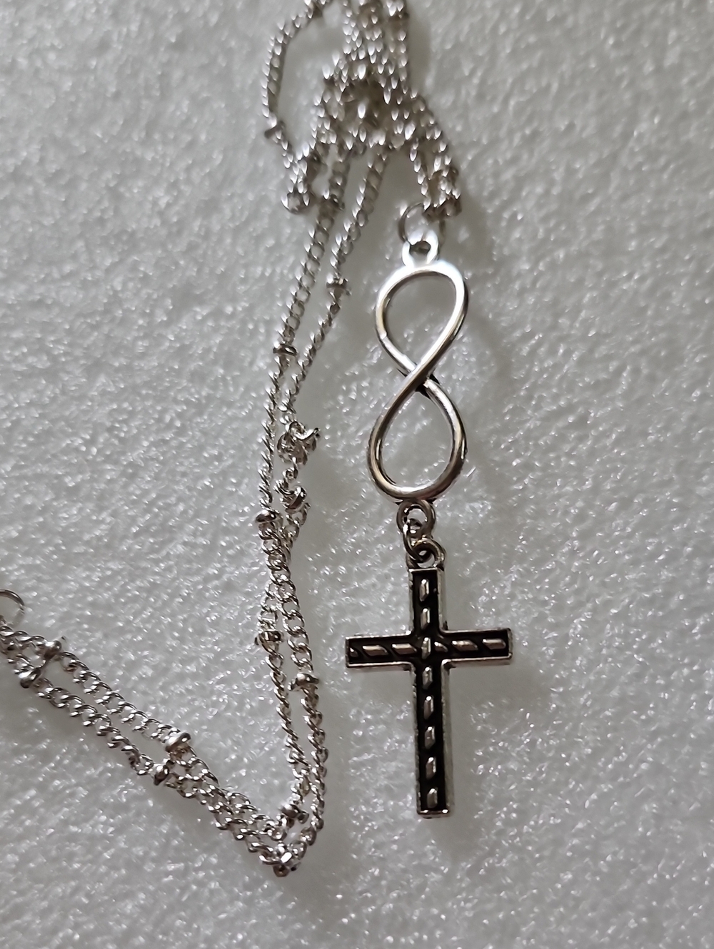 Hand Crafted Silver Infinity and Cross Pendant Necklace